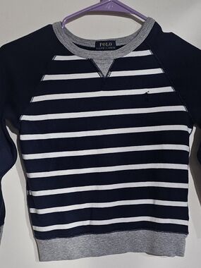 Polo by Ralph Lauren Navy & White Striped Crewneck Sweatshirt with Gray Trim
